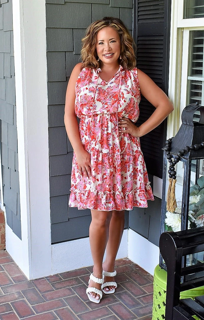 Hailey & Co - SD3317D - 7622 Sweet Treat Floral Dress - Coral DRESSES