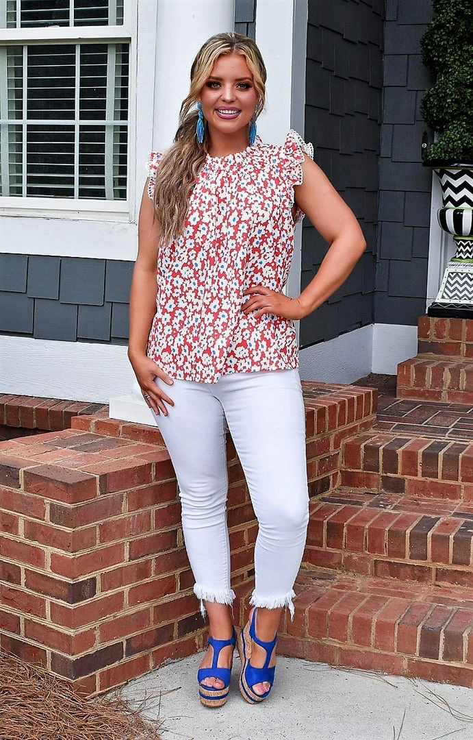 Staccato - 18707PP - 7822 Positive Mindset Floral Top - Red TOPS