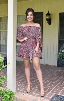 White Birch - R5002 - 81421 Stuck In My Head Floral Romper - Wine BOTTOMS