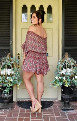 White Birch - R5002 - 81421 Stuck In My Head Floral Romper - Wine BOTTOMS