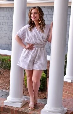 White Birch - R75017XL - 12522 Coastal Feel Print Romper - Beige