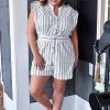 Main Strip - CR70999 - 12622 Two Way Street Striped Romper - White/Gray BOTTOMS