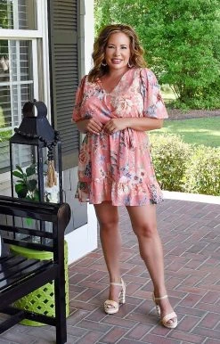 Flying Tomato - IP7264-PP - 6222 BOTTOMS Wrapped In Fun Floral Romper - Peach