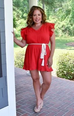 143 Story - IRM8442-PP - 6422 Girl On The Go Romper - Red