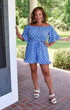 Spin USA - MR3611 - 62422 Fluttering Feelings Print Romper - Blue