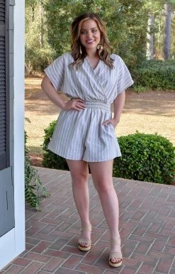 White Birch - R75017XL - 12522 Coastal Feel Print Romper - Beige