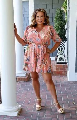 Flying Tomato - IP7264-PP - 6222 BOTTOMS Wrapped In Fun Floral Romper - Peach