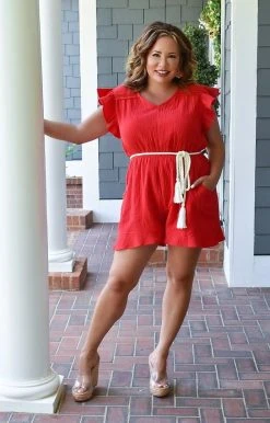 143 Story - IRM8442-PP - 6422 Girl On The Go Romper - Red