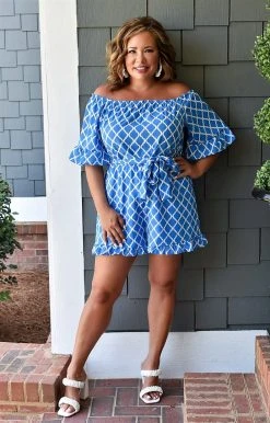 Spin USA - MR3611 - 62422 Fluttering Feelings Print Romper - Blue