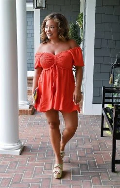 143 Story - IRM8808 - 7822 On The Road Romper - Red Orange BOTTOMS