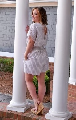 White Birch - R75017XL - 12522 Coastal Feel Print Romper - Beige