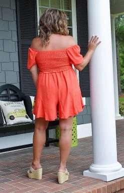 143 Story - IRM8808 - 7822 On The Road Romper - Red Orange BOTTOMS