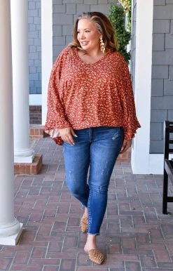 ODDI - T64494 - 11922 TOPS Attention Getter Floral Top - Brick