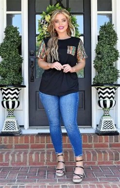 YFW - 10456 - 51822 TOPS Letter Of Love Print Top - Black