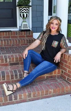 YFW - 10456 - 51822 TOPS Letter Of Love Print Top - Black