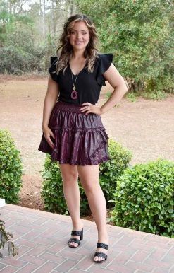 TCEC - CS3453 - 21722 Set The Occasion Snake Print Skirt - Wine