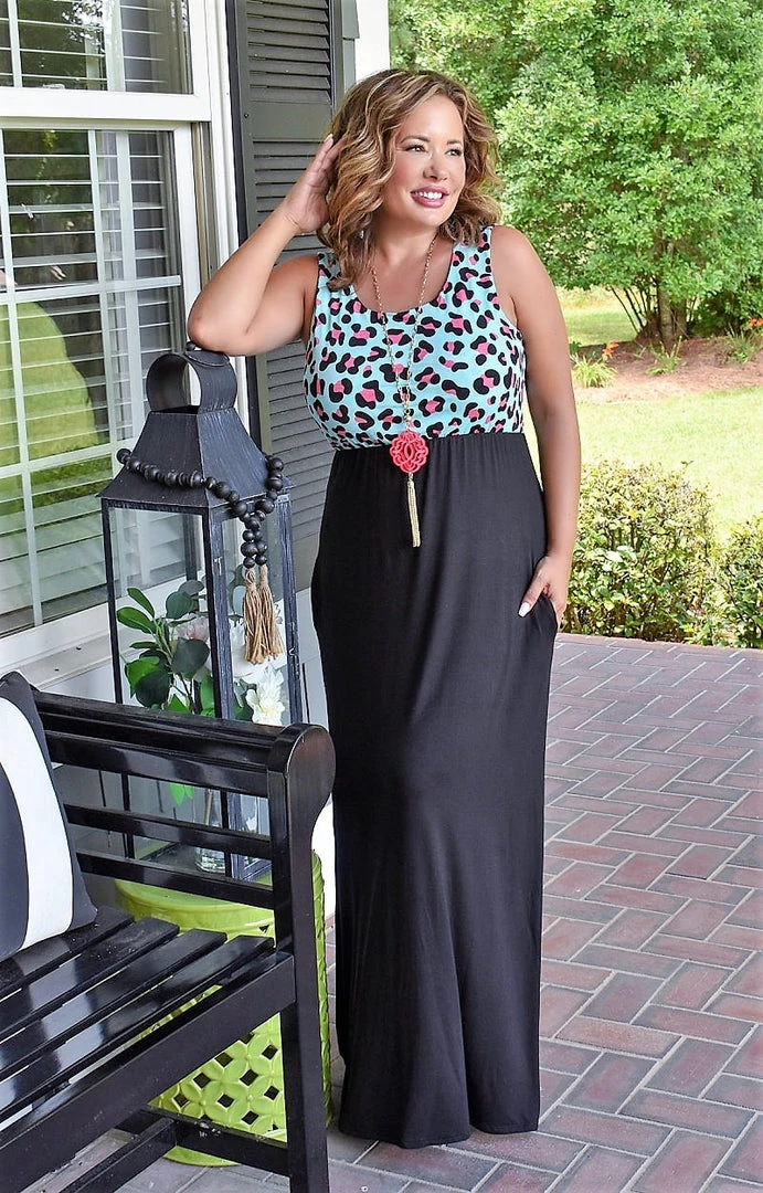 Heimish - SD1123-15 - 72522 DRESSES Real Romance Leopard Maxi Dress - Mint/Black