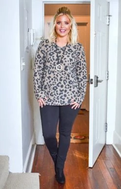 Heimish - BL-ST1447-83 - 91920 Wildly Yours Leopard Print Pullover - Mocha Sweaters
