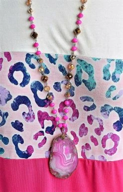 YFW - 72749-32 - 72222 Think Pink Stone Necklace - Fuchsia