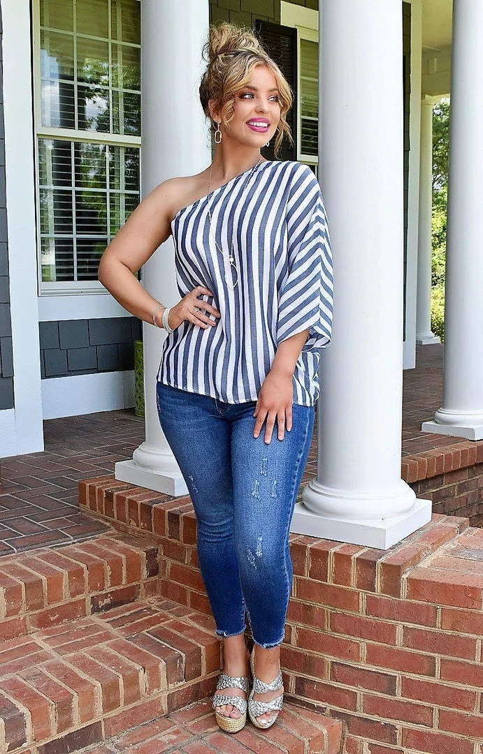 Andree - T10110-1 - 51122 Chic Lifestyle Striped Top - Denim Blue