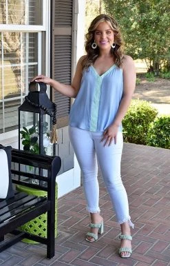 Main Strip - LT32876 - 3422 You're In Luck Top - Sky Blue/Mint