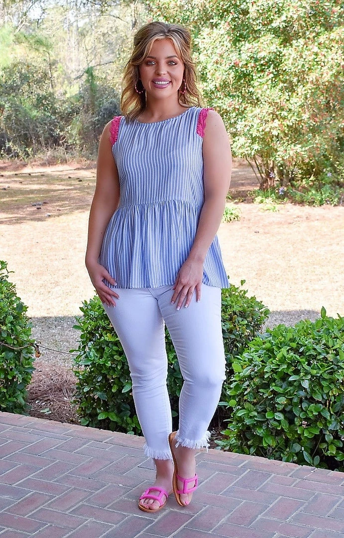 Staccato - 18515C-PP - 3322 TOPS Finally Mine Striped Top - Denim Blue