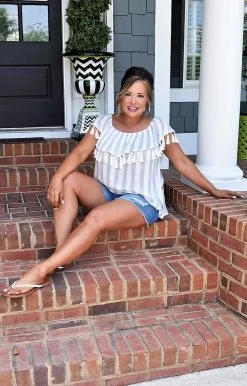 Andree - T10167-PP - 5922 Perfect Pairing Striped Top - Denim Blue TOPS