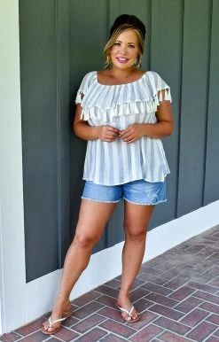 Andree - T10167-PP - 5922 Perfect Pairing Striped Top - Denim Blue TOPS