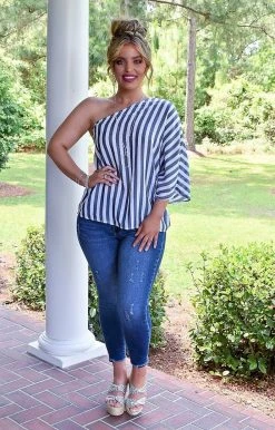 Andree - T10110-1 - 51122 Chic Lifestyle Striped Top - Denim Blue