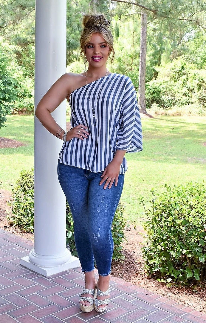 Andree - T10110-1 - 51122 Chic Lifestyle Striped Top - Denim Blue