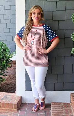 YFW - 10305 - 52622 TOPS Proud To Be An American Print Top