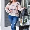 Andree - T10335 - 11722 Get The Message Striped Sweater - Blush
