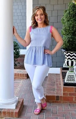 Staccato - 18515C-PP - 3322 TOPS Finally Mine Striped Top - Denim Blue