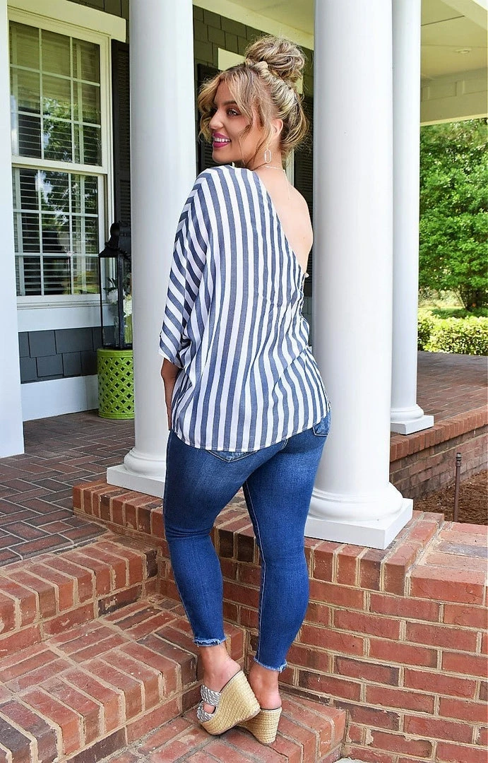 Andree - T10110-1 - 51122 Chic Lifestyle Striped Top - Denim Blue