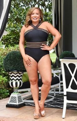 Davi & Dani - D1A08217PER - 61422 Gulf Shores Swimsuit - Black SWIMWEAR