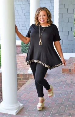 Heimish - BL-ET6197-10 Arriving Late Leopard Top - Black TOPS