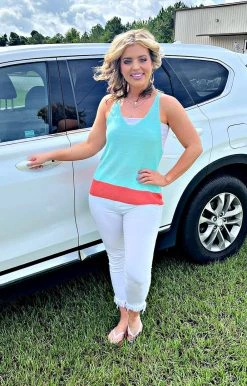 Gee Gee - SW1204A - 71322 Holding Hands Colorblock Top - Aqua