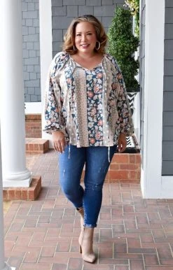 Andree - 20130-1 - 11722 Wild Fascination Print Top - Teal/Multi