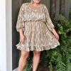 Caramela - CD8924-SAMANTHA - 12321 DRESSES Feeling Fabulous Print Dress - Taupe