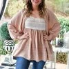 Davi & Dani - DT10610 - 21022 All Dolled Up Embroidered Top - Taupe