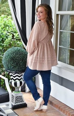 Davi & Dani - DT10610 - 21022 All Dolled Up Embroidered Top - Taupe