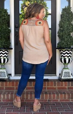 Hailey & Co - ST7605 - 7522 Always Sure Embroidered Top - Taupe TOPS