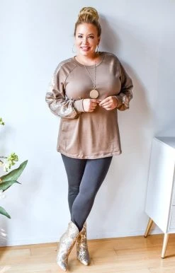 Southern Grace - 6434-TAUPE - 101220 Get Glowing Sequin Pullover - Taupe