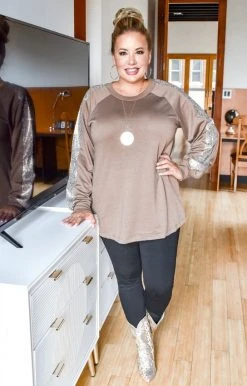 Southern Grace - 6434-TAUPE - 101220 Get Glowing Sequin Pullover - Taupe