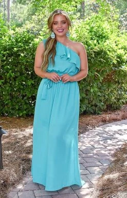 Andree - D10088 -6322 Getting The Attention Maxi Dress - Aqua DRESSES