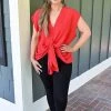 Vision - T6689 - 61322 Knot That Into You Top - Red TOPS