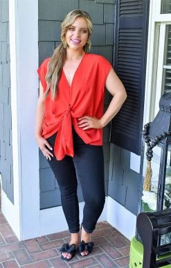 Vision - T6689 - 61322 Knot That Into You Top - Red TOPS