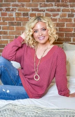 HeySon - HT1292PD - 112720 Burn It Up Oversized Sweater - Burgundy