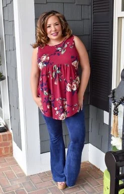 Heimish - BL-ST1748-10 - 2822 Waste No Time Floral Top - Wine TOPS