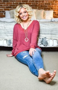 HeySon - HT1292PD - 112720 Burn It Up Oversized Sweater - Burgundy